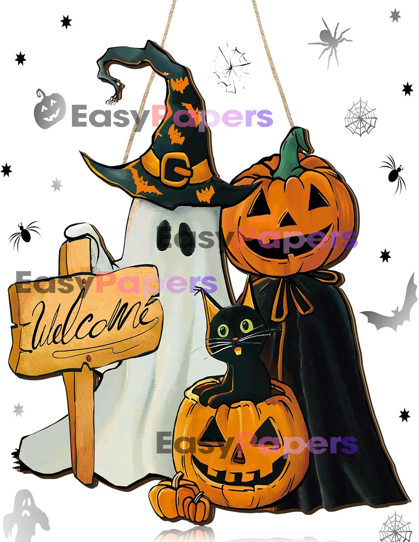 Welcome Halloween Door Hanger, Wreath Sign, Welcome sign,  Cutting Board, PDF File TWO IMAGES